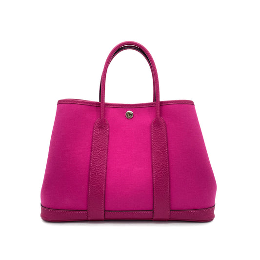 HERMES GARDEN PARTY TPM TOILE OFFICIER ROSE PURPLE BISCUIT HAND BAG Z 90255350