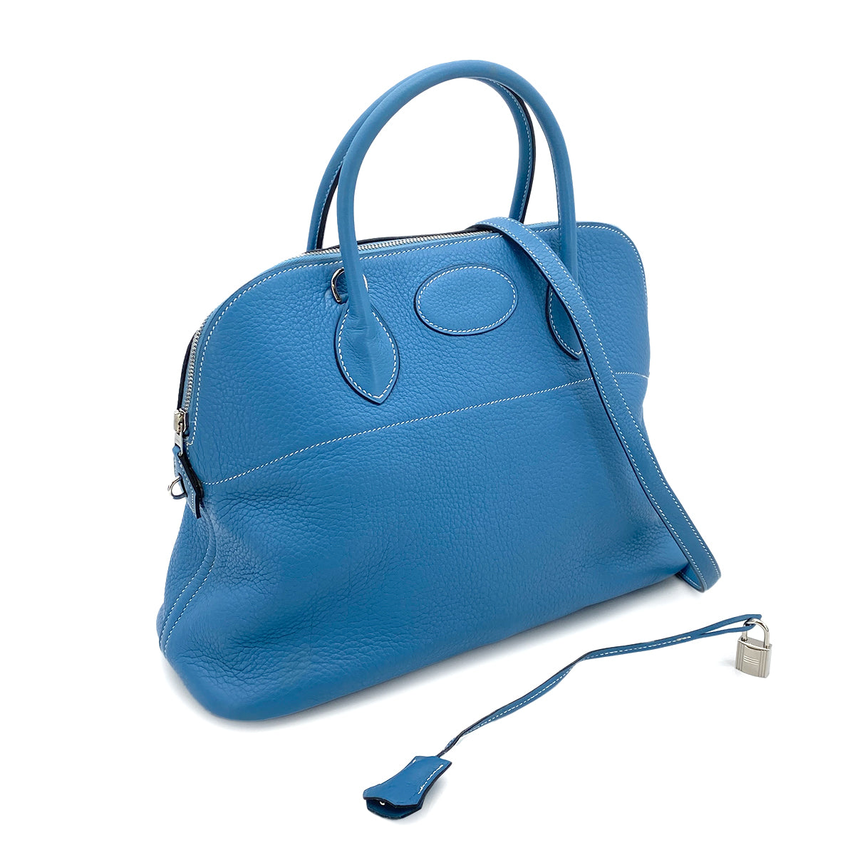 HERMES BOLIDE 31 BLUE JEAN TAURILLON CLEMENCE HAND SHOULDER BAG □F 90255353