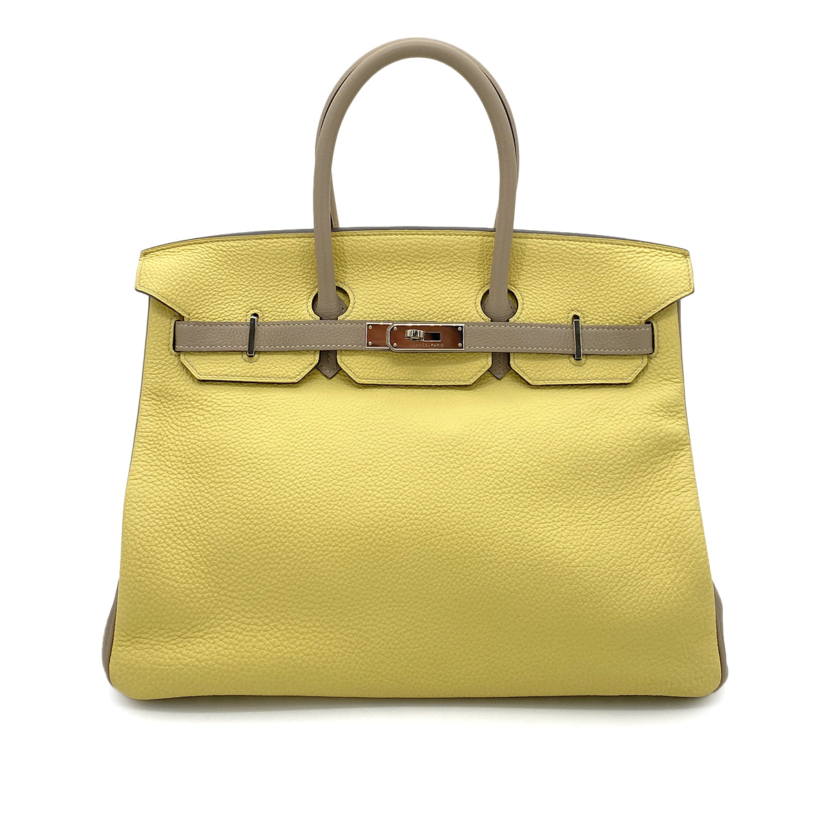 HERMES BIRKIN 35 JAUNE POUSSIN GRIS TOURTERELLE TAURILLON CLEMENCE HAND BAG T SHW SPO 90255359