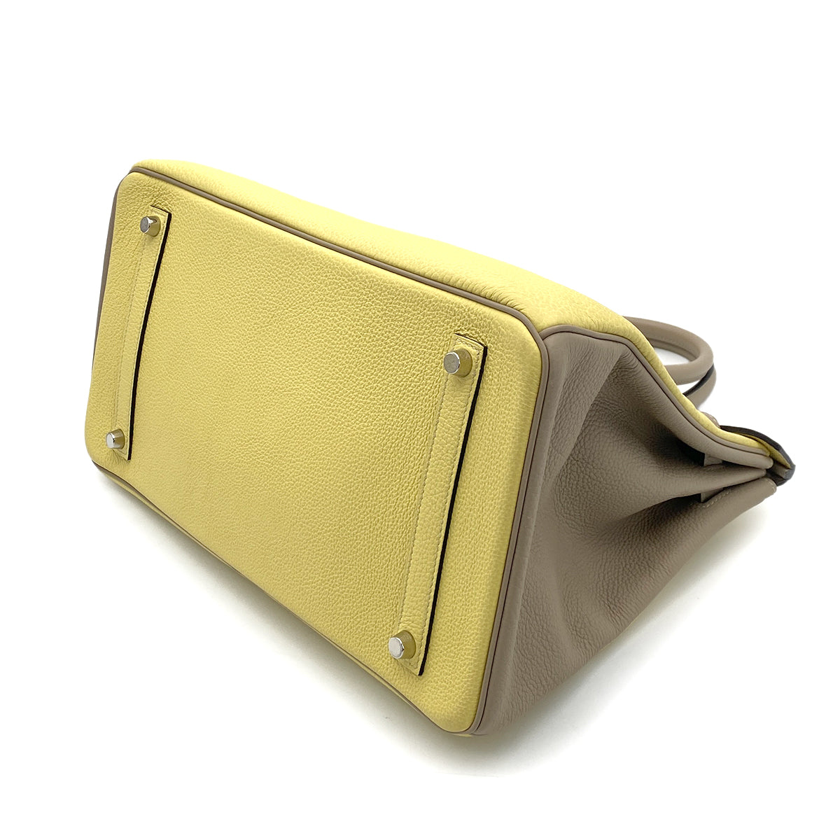 HERMES BIRKIN 35 JAUNE POUSSIN GRIS TOURTERELLE TAURILLON CLEMENCE HAND BAG T SHW SPO 90255359