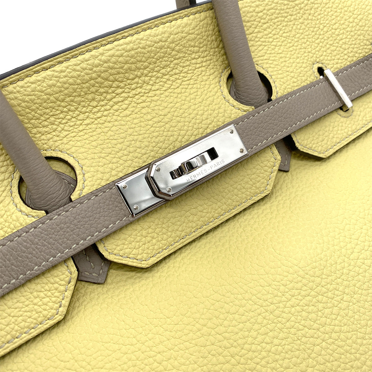 HERMES BIRKIN 35 JAUNE POUSSIN GRIS TOURTERELLE TAURILLON CLEMENCE HAND BAG T SHW SPO 90255359