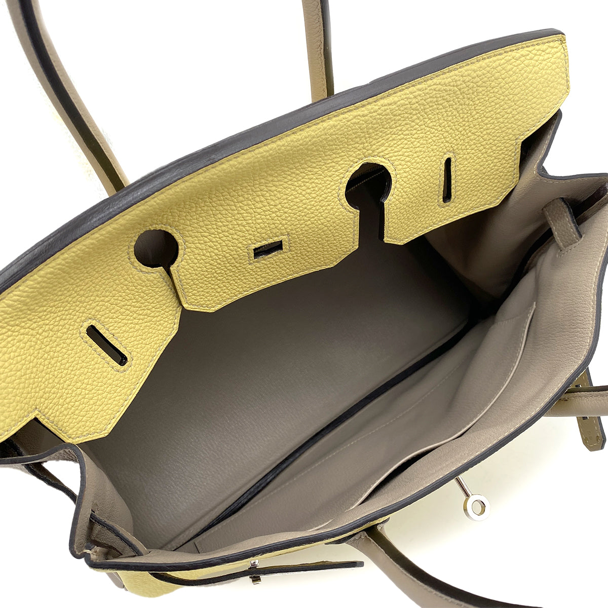 HERMES BIRKIN 35 JAUNE POUSSIN GRIS TOURTERELLE TAURILLON CLEMENCE HAND BAG T SHW SPO 90255359