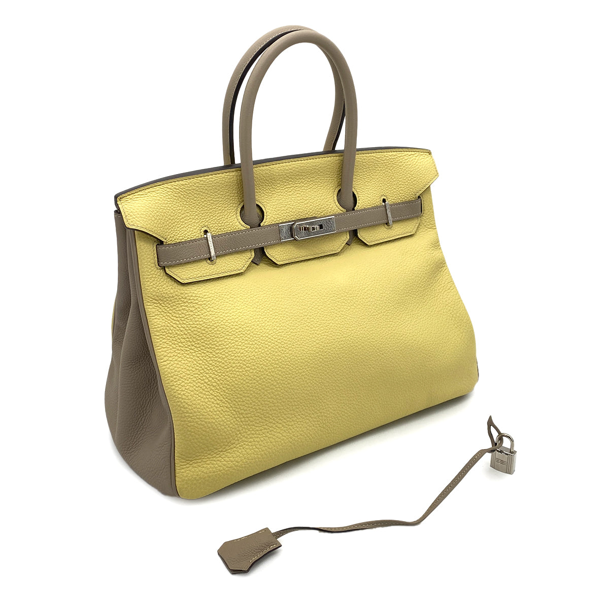 HERMES BIRKIN 35 JAUNE POUSSIN GRIS TOURTERELLE TAURILLON CLEMENCE HAND BAG T SHW SPO 90255359