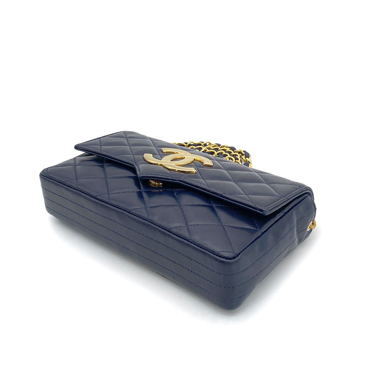 CHANEL VINTAGE BIG COCO MATELASSE CHAIN SHOULDER BAG NAVY LAMB SKIN 90255381