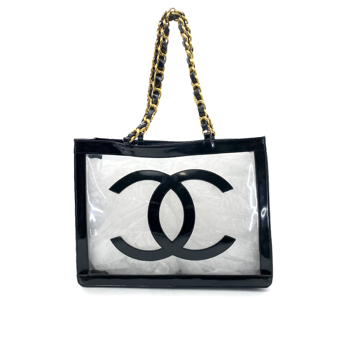 CHANEL VINTAGE COCO CLEAR CHAIN SHOULDER BAG BLACK VINYL 90255384