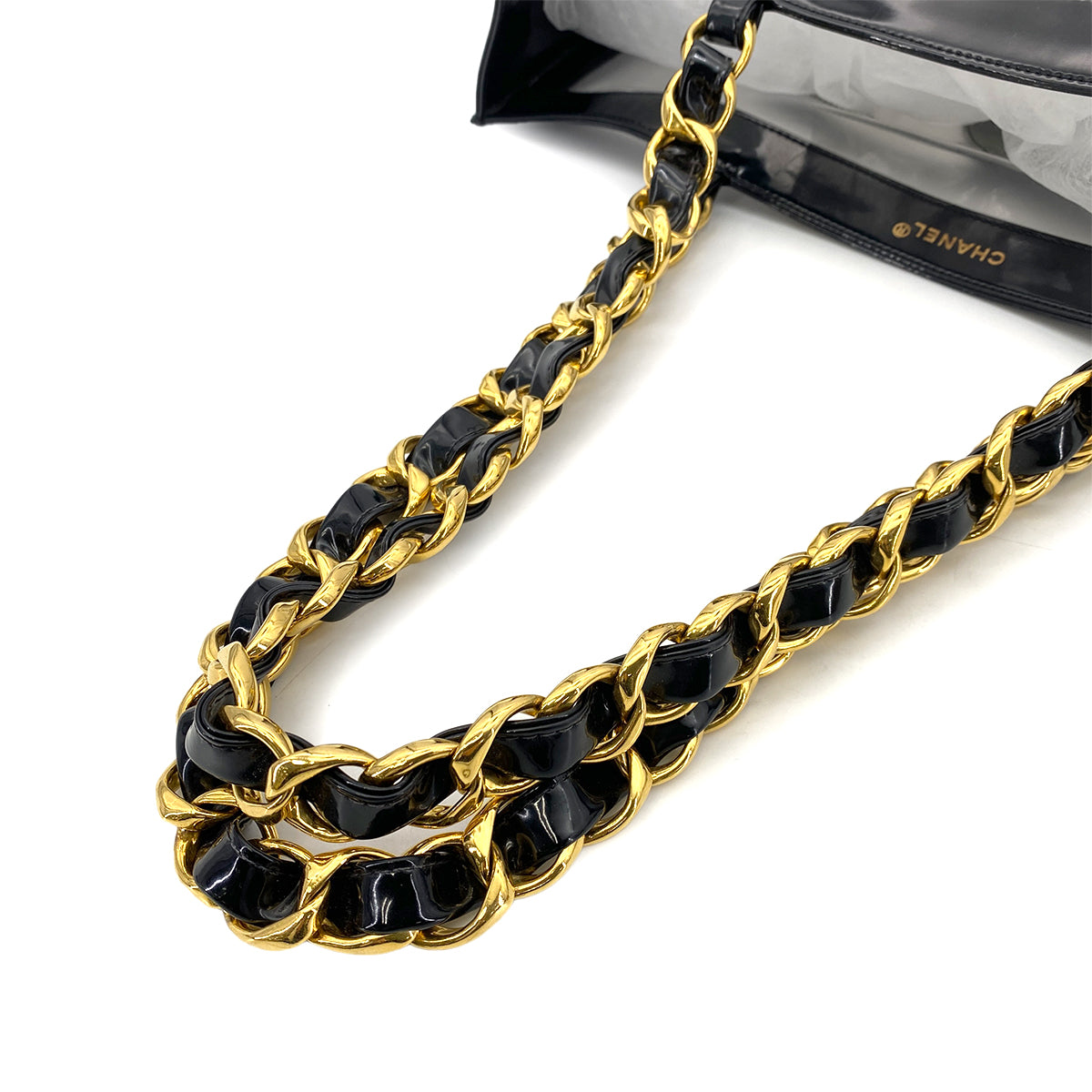 CHANEL VINTAGE COCO CLEAR CHAIN SHOULDER BAG BLACK VINYL 90255384