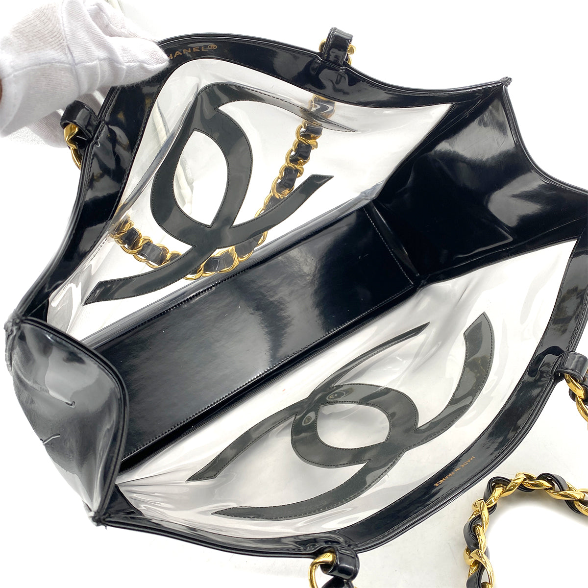 CHANEL VINTAGE COCO CLEAR CHAIN SHOULDER BAG BLACK VINYL 90255384