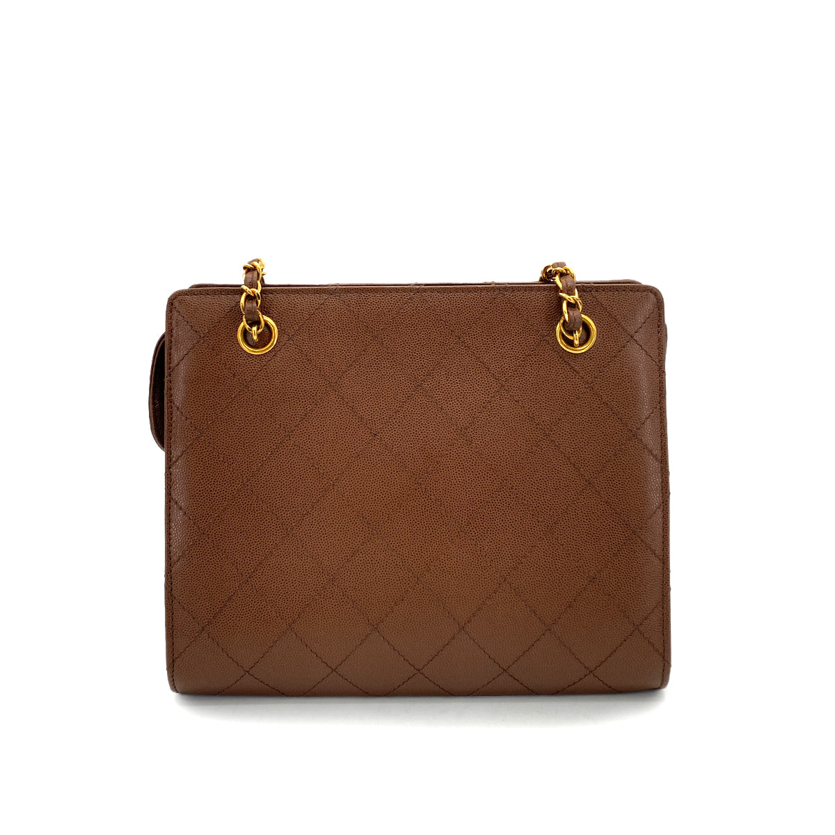 CHANEL VINTAGE CHAIN TOTE BAG BROWN CAVIAR SKIN 90255387