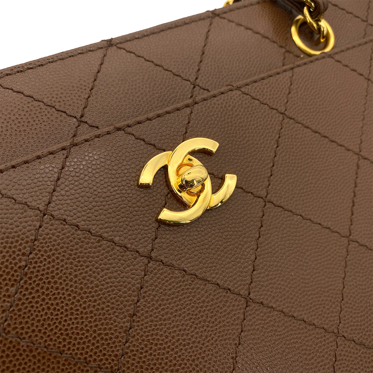 CHANEL VINTAGE CHAIN TOTE BAG BROWN CAVIAR SKIN 90255387