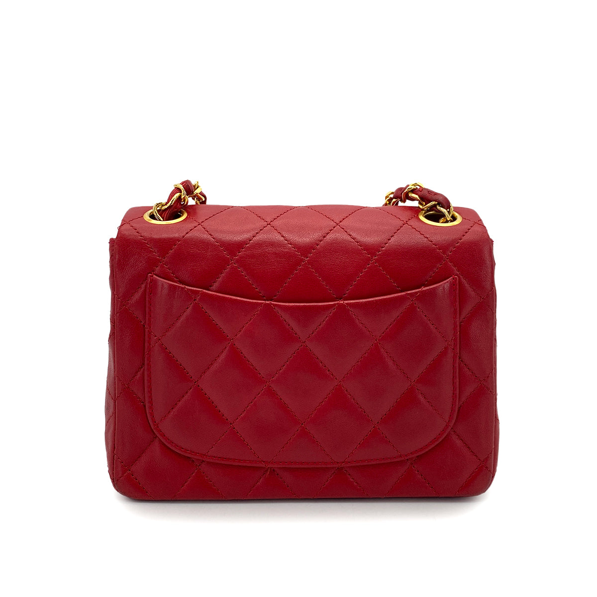 CHANEL VINTAGE MINI SQUARE 17 CHAIN SHOULDER BAG RED LAMB SKIN 90255390
