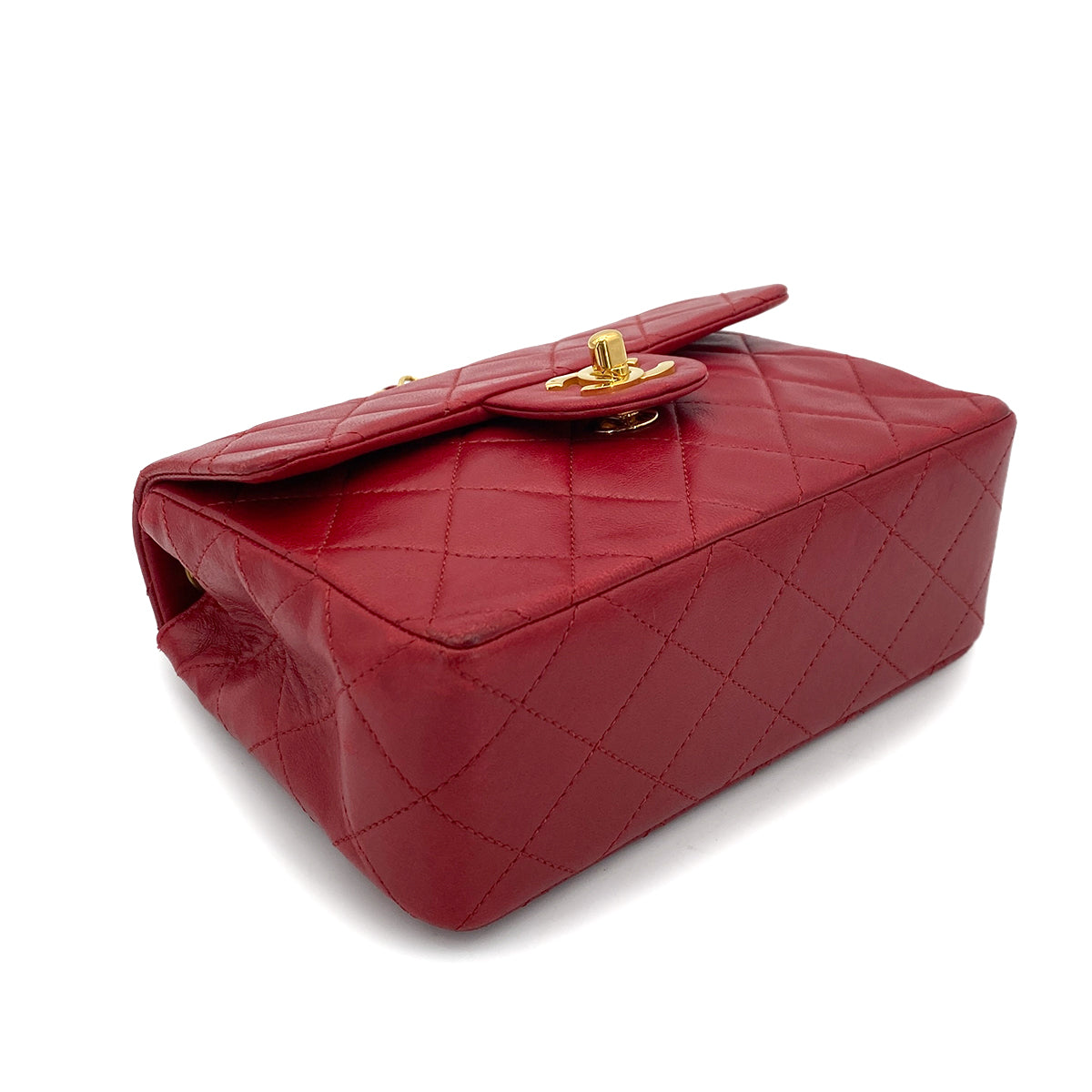 CHANEL VINTAGE MINI SQUARE 17 CHAIN SHOULDER BAG RED LAMB SKIN 90255390