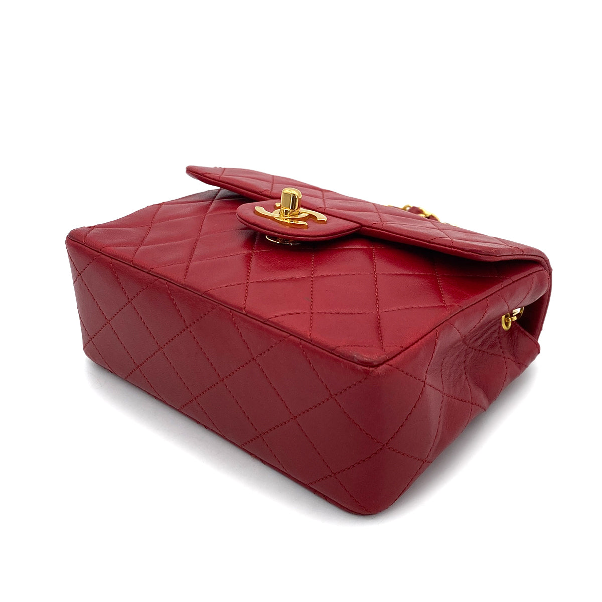 CHANEL VINTAGE MINI SQUARE 17 CHAIN SHOULDER BAG RED LAMB SKIN 90255390