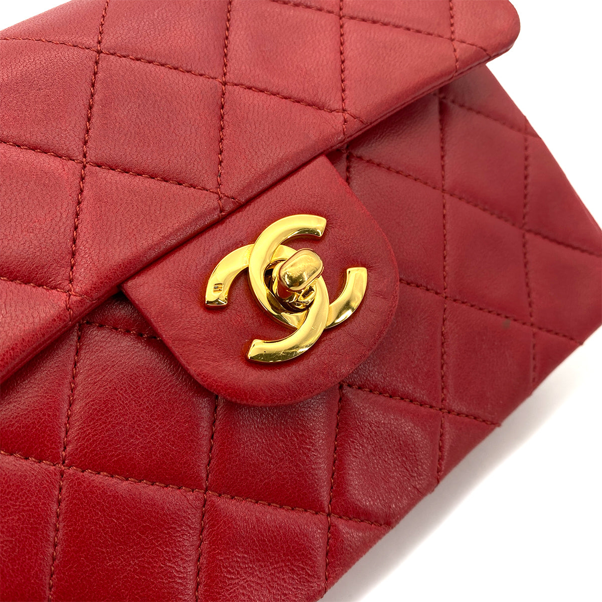 CHANEL VINTAGE MINI SQUARE 17 CHAIN SHOULDER BAG RED LAMB SKIN 90255390