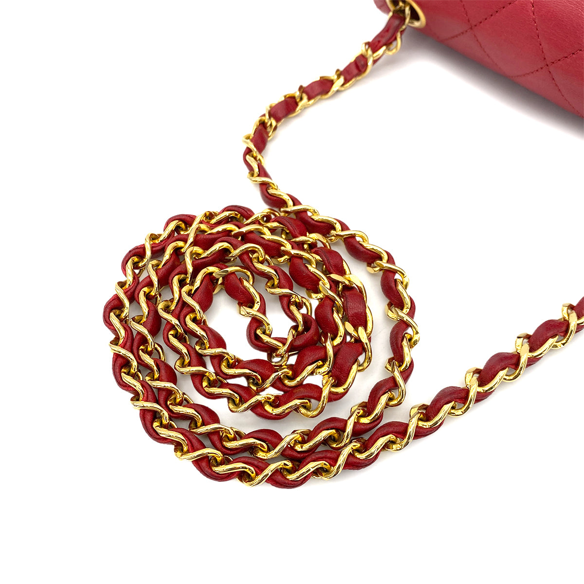 CHANEL VINTAGE MINI SQUARE 17 CHAIN SHOULDER BAG RED LAMB SKIN 90255390