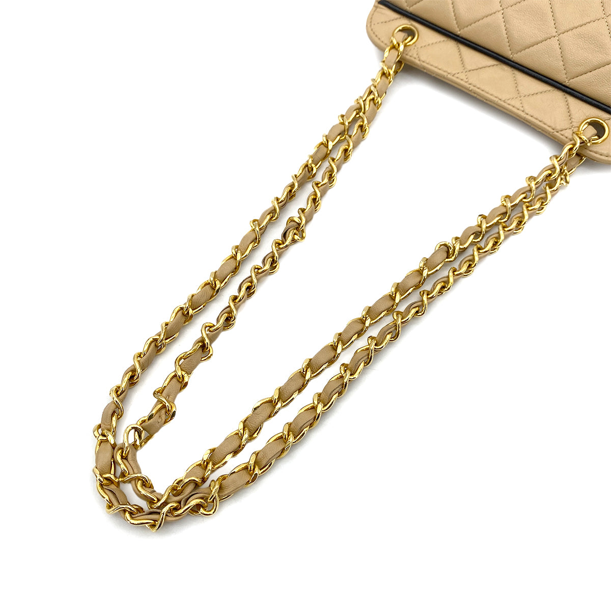 CHANEL VINTAGE MATELASSE CHAIN SHOULDER BAG BEIGE LAMB SKIN 90255392
