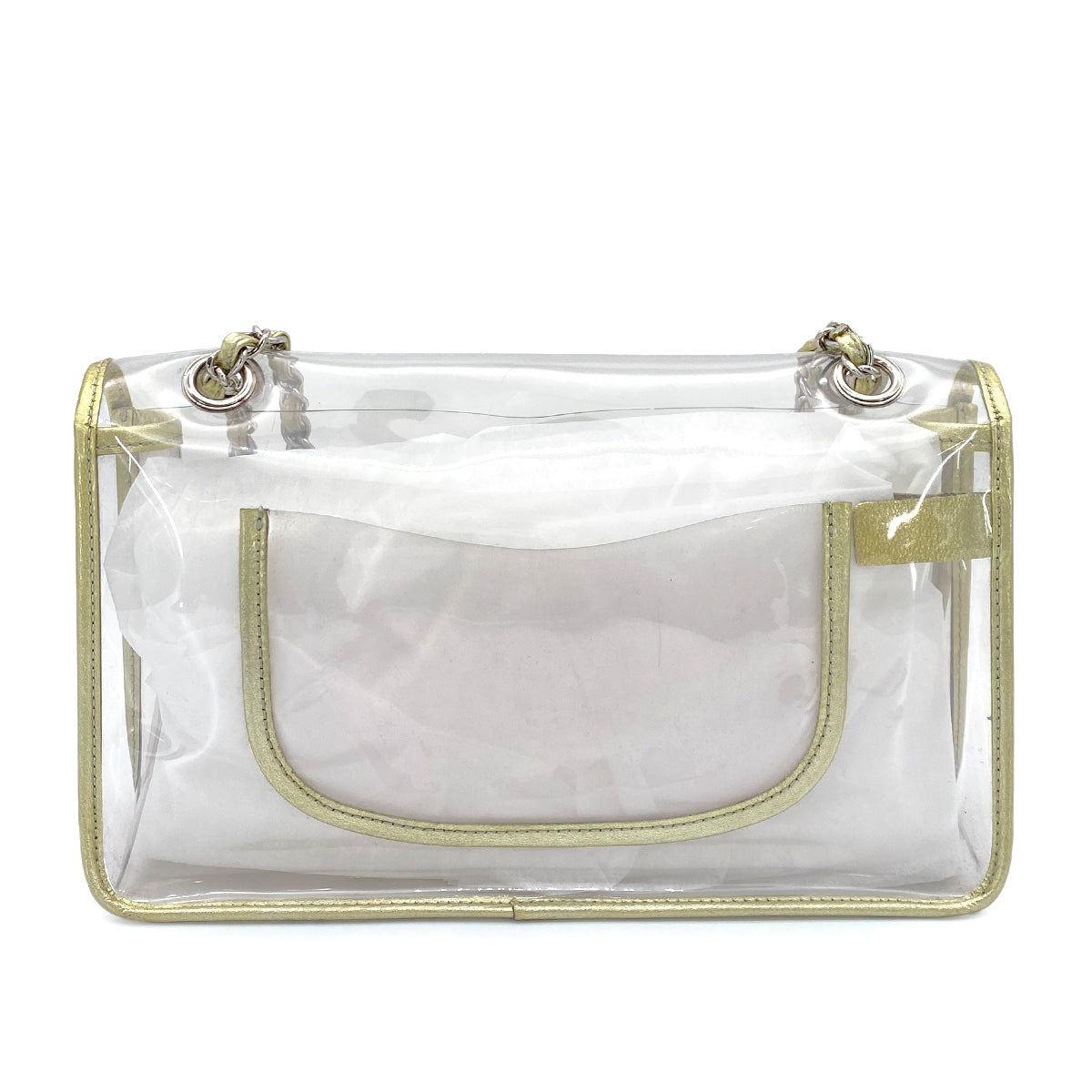 CHANEL VINTAGE CLEAR SHOULDER BAG GOLD VINYL LEATHER 90255400