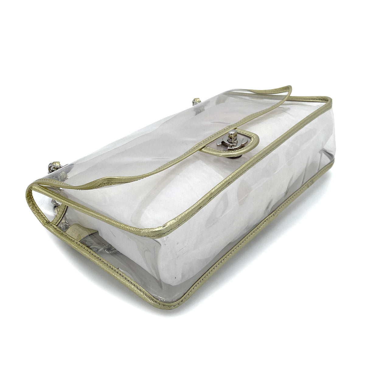 CHANEL VINTAGE CLEAR SHOULDER BAG GOLD VINYL LEATHER 90255400