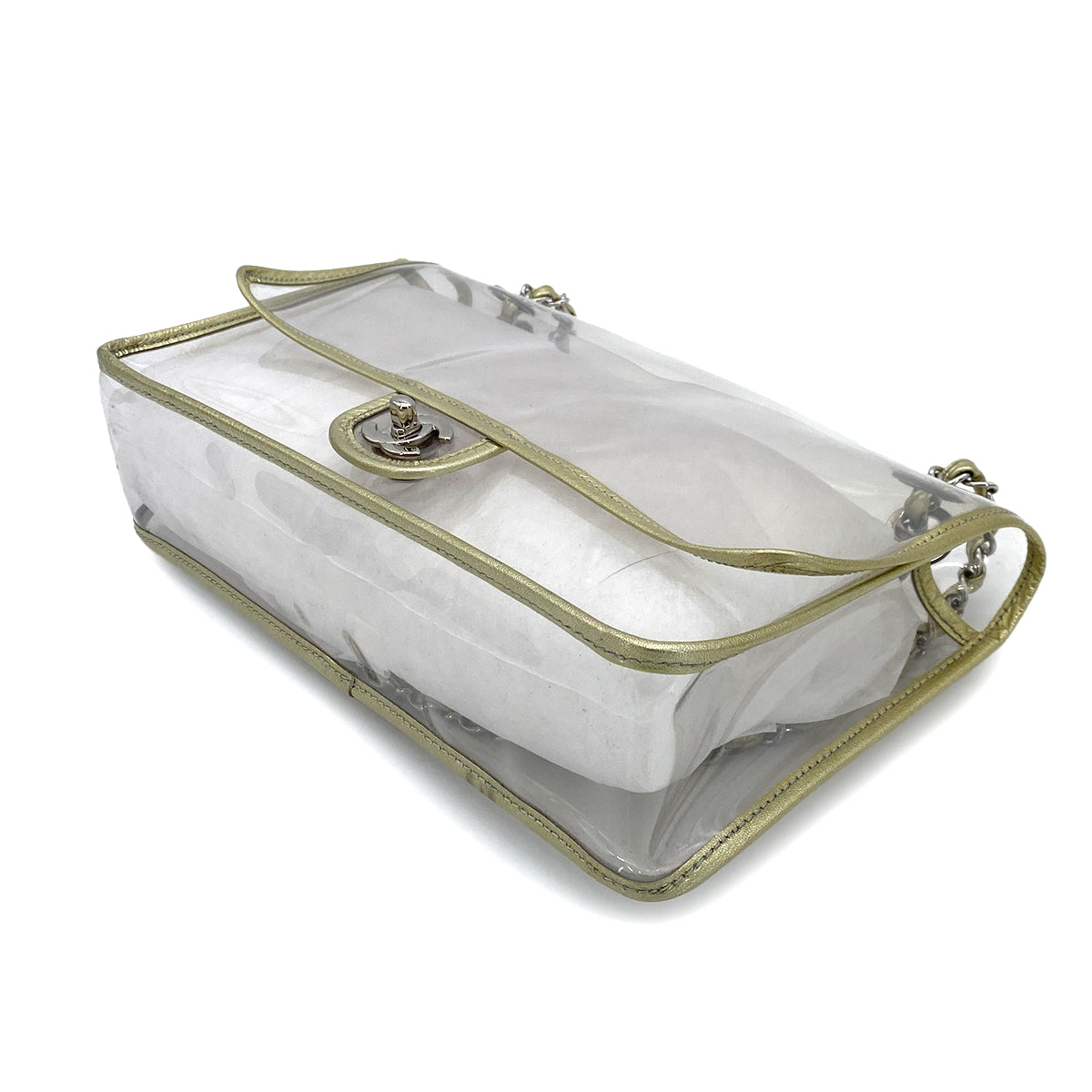 CHANEL VINTAGE CLEAR SHOULDER BAG GOLD VINYL LEATHER 90255400