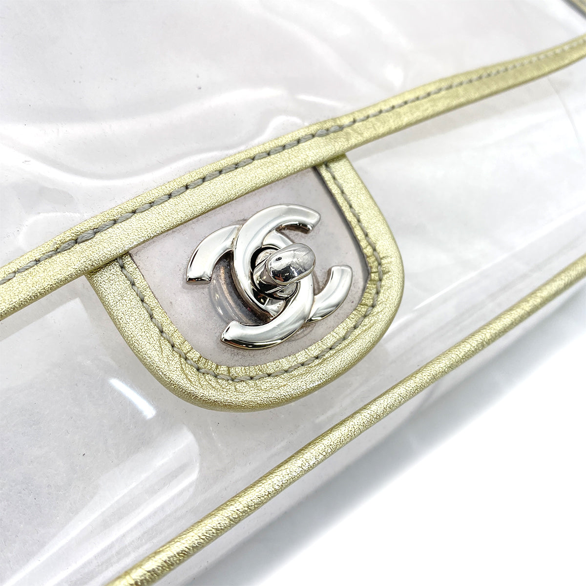 CHANEL VINTAGE CLEAR SHOULDER BAG GOLD VINYL LEATHER 90255400