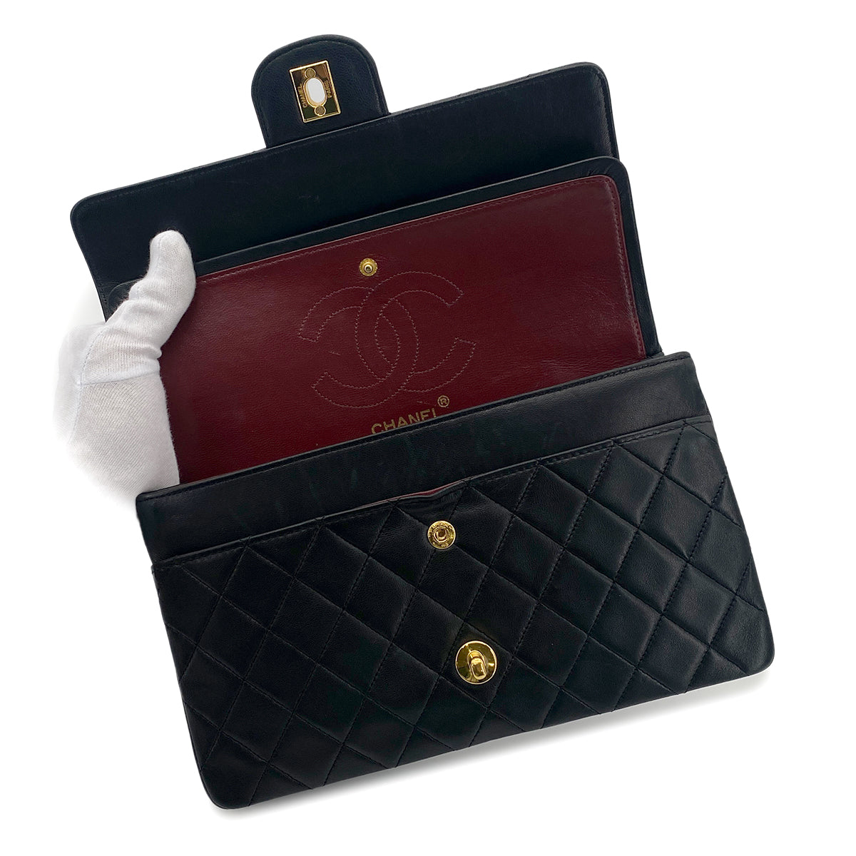 CHANEL VINTAGE MATELASSE CHAIN SHOULDER BAG BLACK LAMB SKIN 90255401