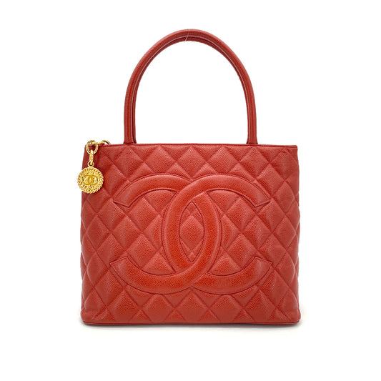 CHANEL VINTAGE MEDALLION TOTE BAG DARK ORANGE CAVIAR SKIN 90255403