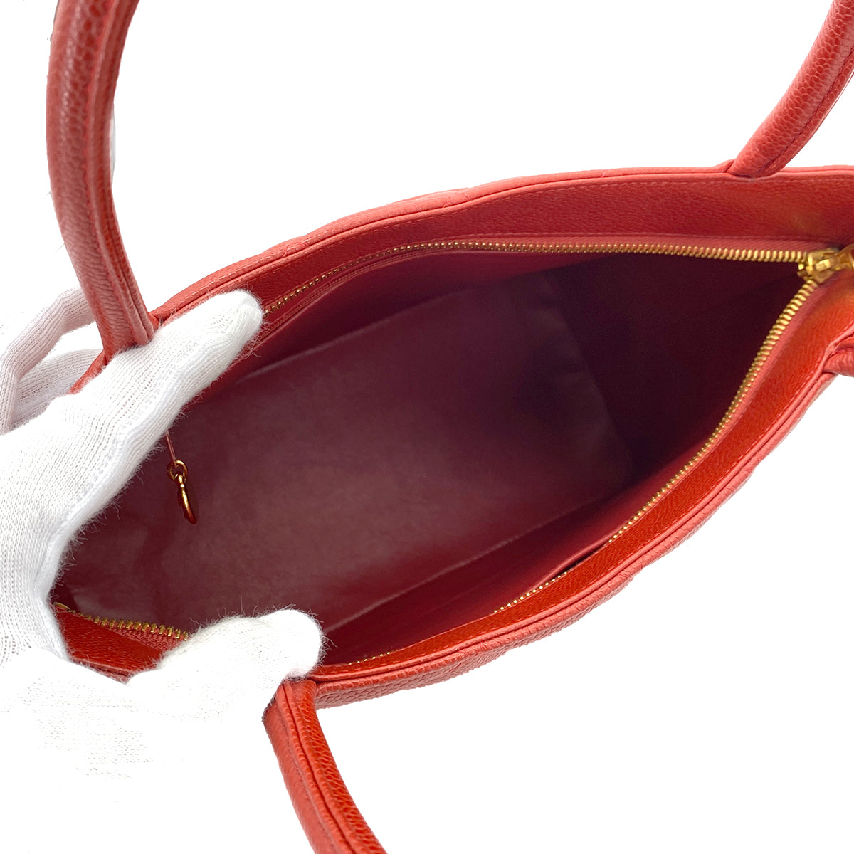 CHANEL VINTAGE MEDALLION TOTE BAG DARK ORANGE CAVIAR SKIN 90255403