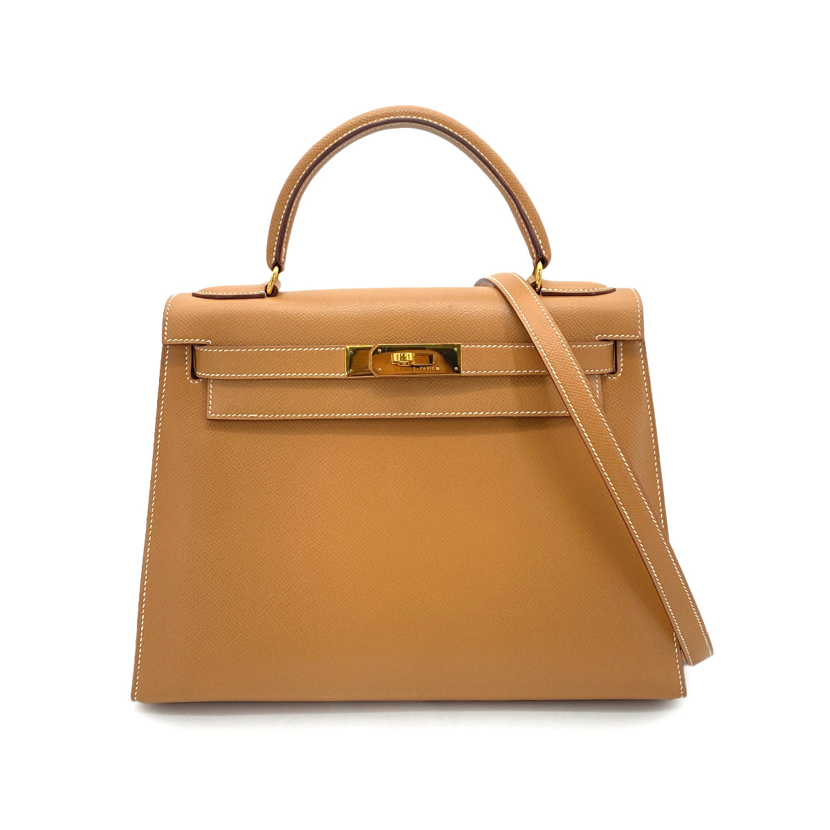 HERMES KELLY 28 SELLIER NATURAL COUCHEVEL HAND SHOULDER BAG 〇V GHW 90255675