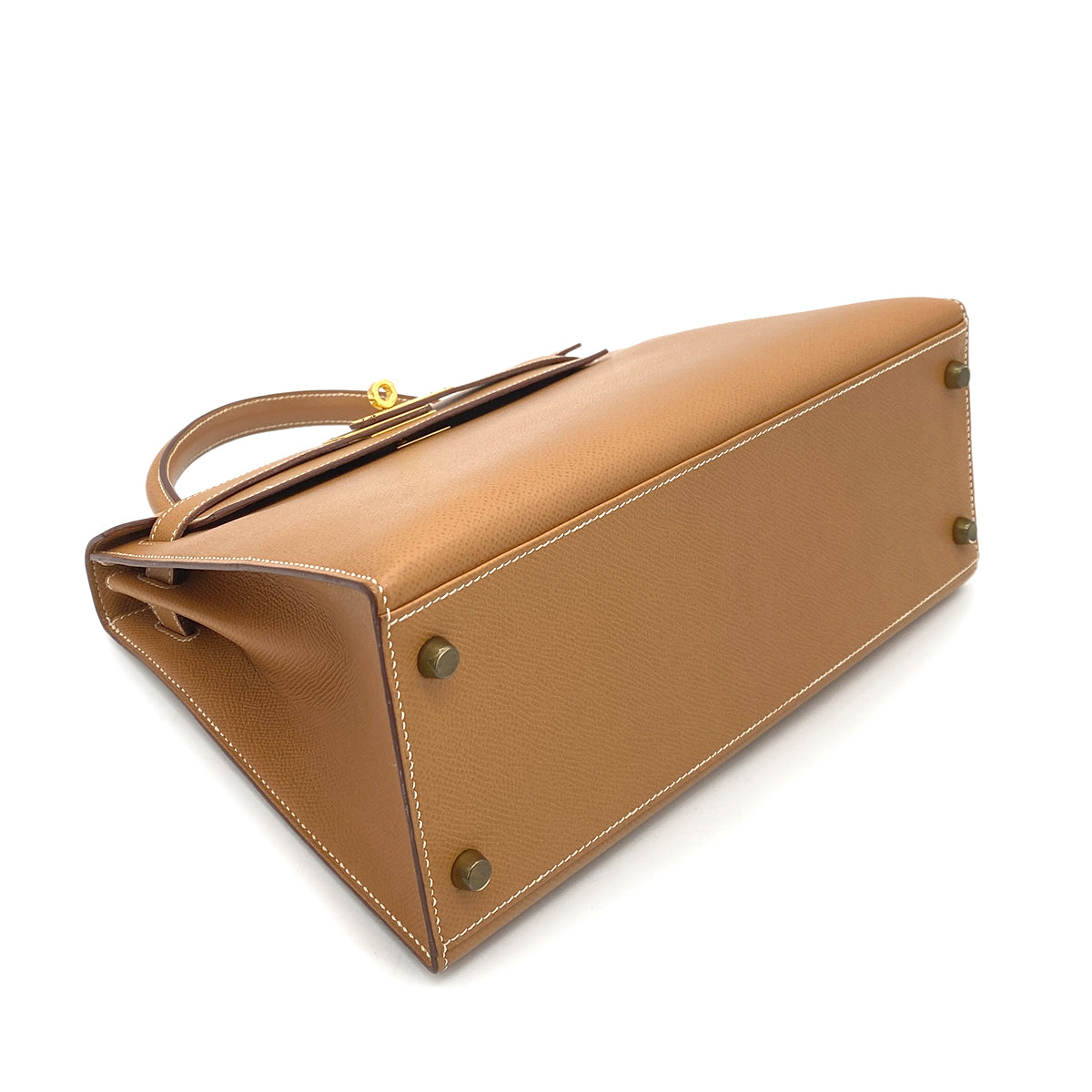HERMES KELLY 28 SELLIER NATURAL COUCHEVEL HAND SHOULDER BAG 〇V GHW 90255675