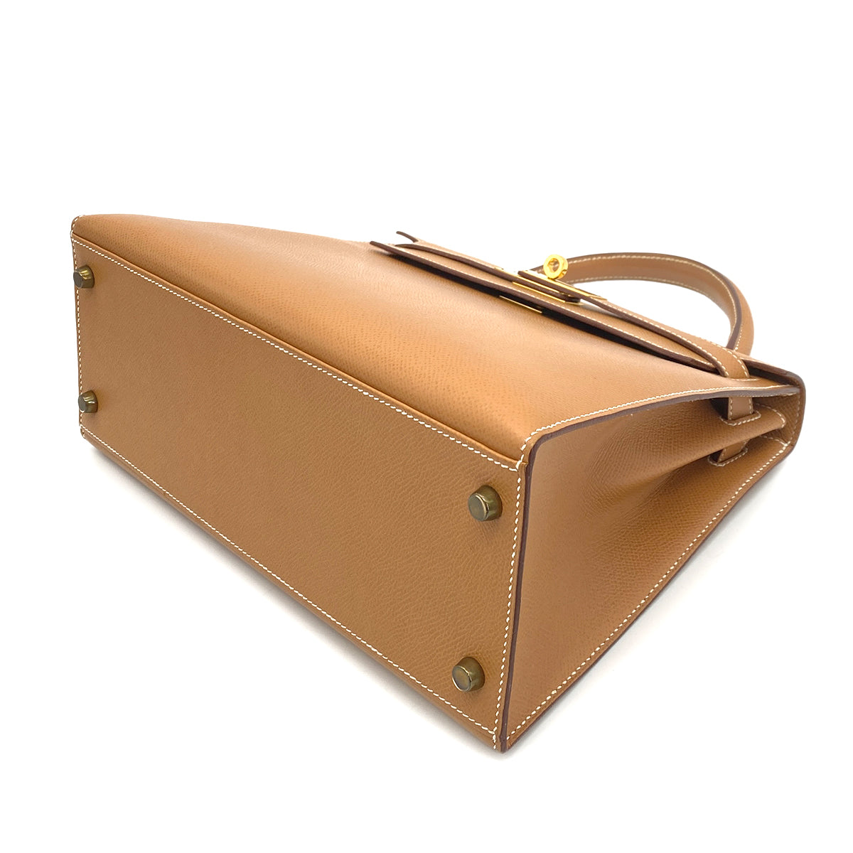 HERMES KELLY 28 SELLIER NATURAL COUCHEVEL HAND SHOULDER BAG 〇V GHW 90255675