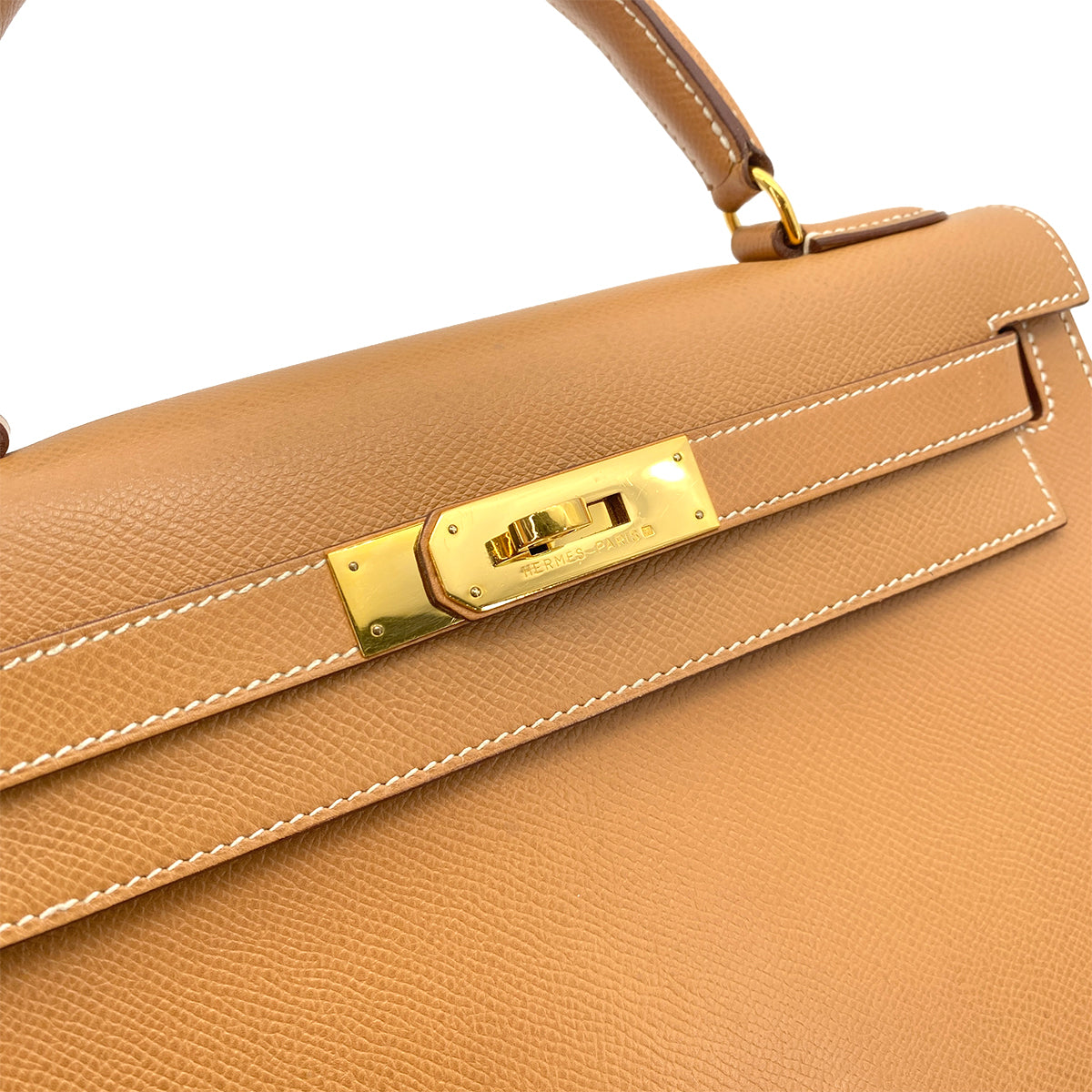 HERMES KELLY 28 SELLIER NATURAL COUCHEVEL HAND SHOULDER BAG 〇V GHW 90255675