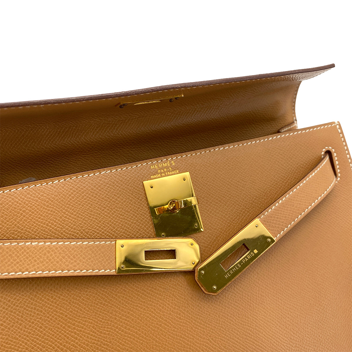HERMES KELLY 28 SELLIER NATURAL COUCHEVEL HAND SHOULDER BAG 〇V GHW 90255675