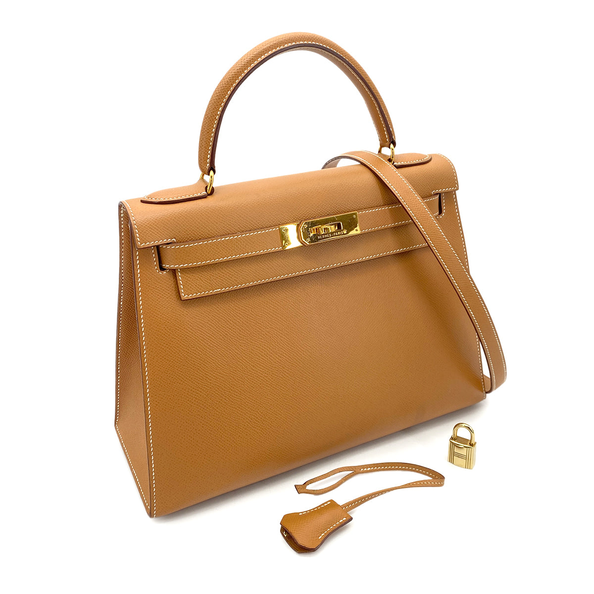 HERMES KELLY 28 SELLIER NATURAL COUCHEVEL HAND SHOULDER BAG 〇V GHW 90255675