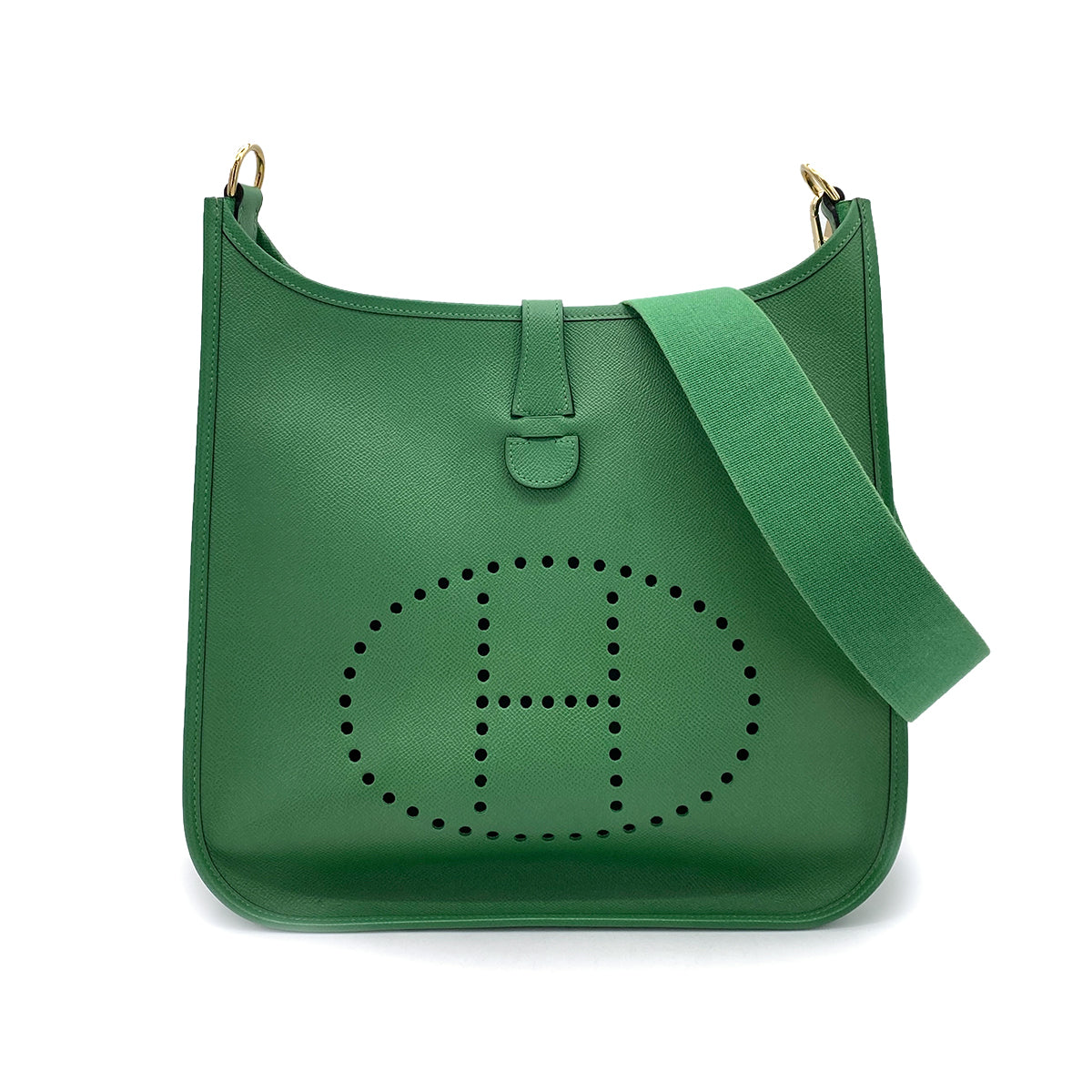 HERMES EVELYNE1 GM  COUCHEVEL VERT BENGALE SHOULDER BAG □B 90255677