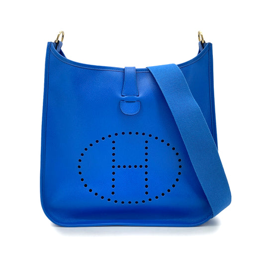 HERMES EVELYNE GM BLUE FRANCE COUCHEVEL SHOULDER BAG □A 90255678