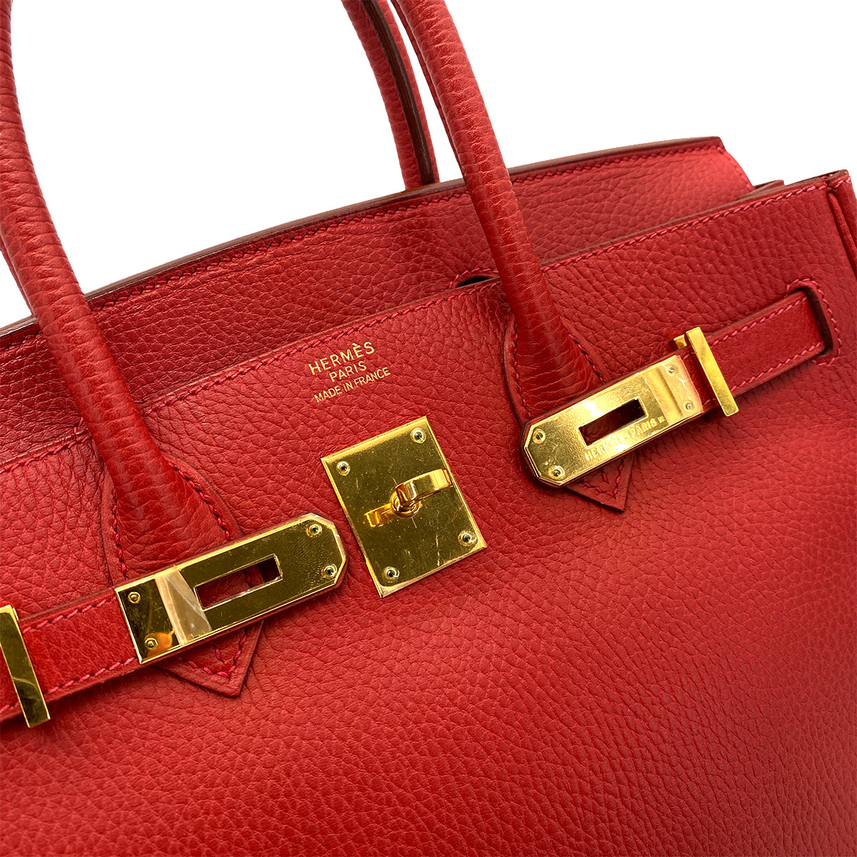 HERMES BIRKIN 30 ROUGE VIF ARDENNES HAND BAG □E 90255681