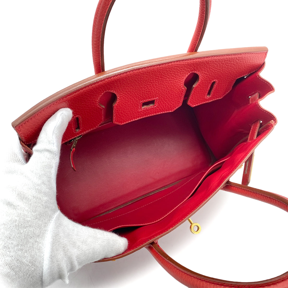 HERMES BIRKIN 30 ROUGE VIF ARDENNES HAND BAG □E 90255681