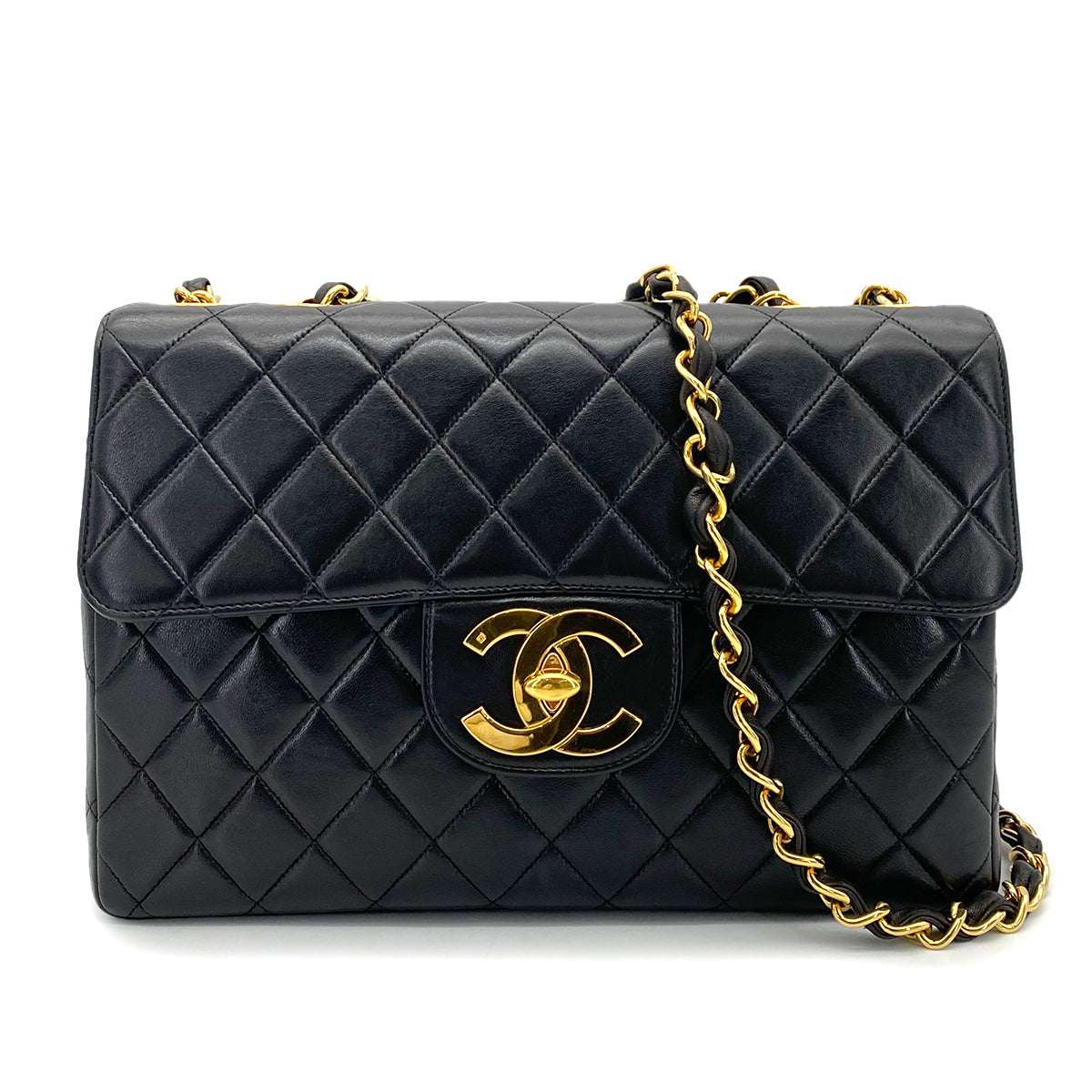 CHANEL VINTAGE JUMBO MATELASSE 30 CHAIN SHOULDER BAG BLACK LAMB SKIN 90255683