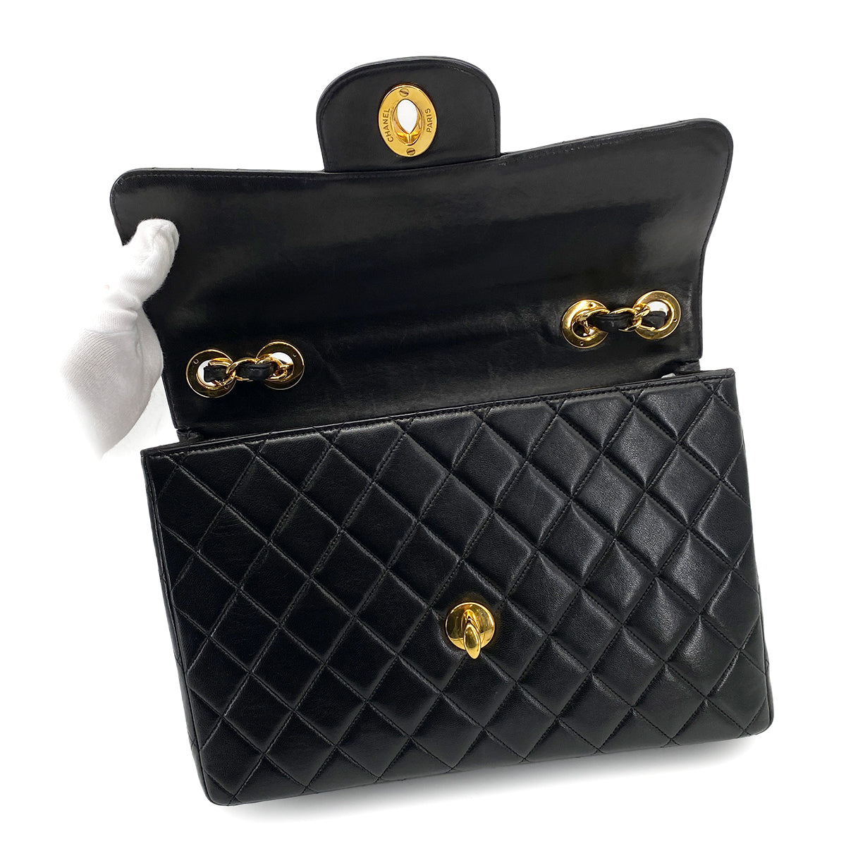 CHANEL VINTAGE JUMBO MATELASSE 30 CHAIN SHOULDER BAG BLACK LAMB SKIN 90255683