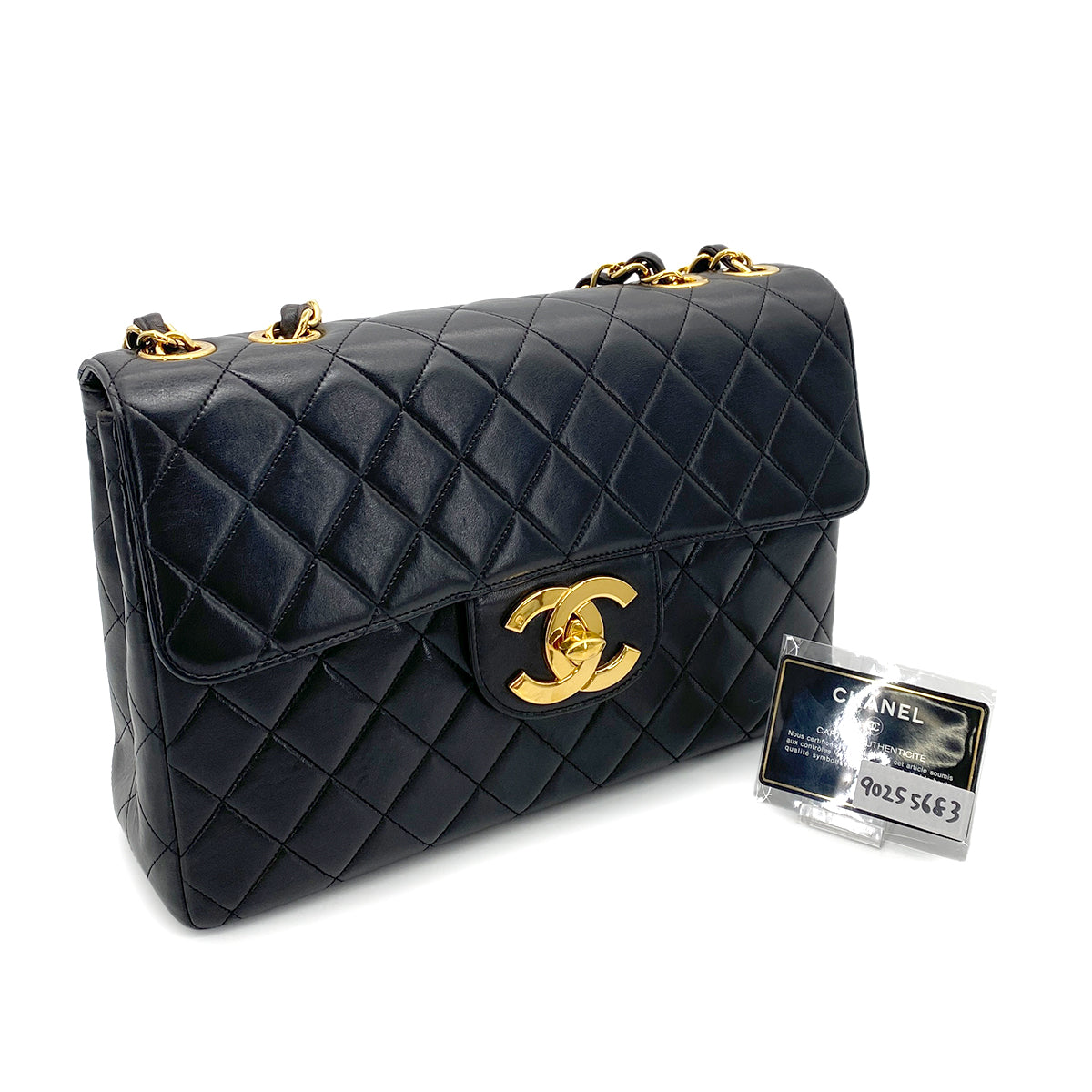 CHANEL VINTAGE JUMBO MATELASSE 30 CHAIN SHOULDER BAG BLACK LAMB SKIN 90255683