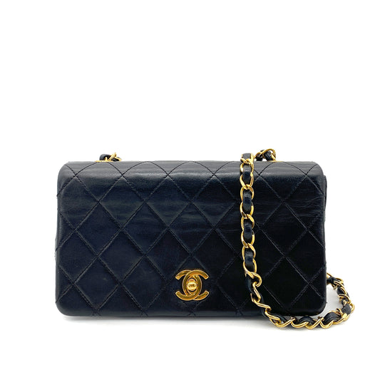 CHANEL VINTAGE MINI FULL FLAP CHAIN SHOULDER BAG BLACK LAMB SKIN 90255686