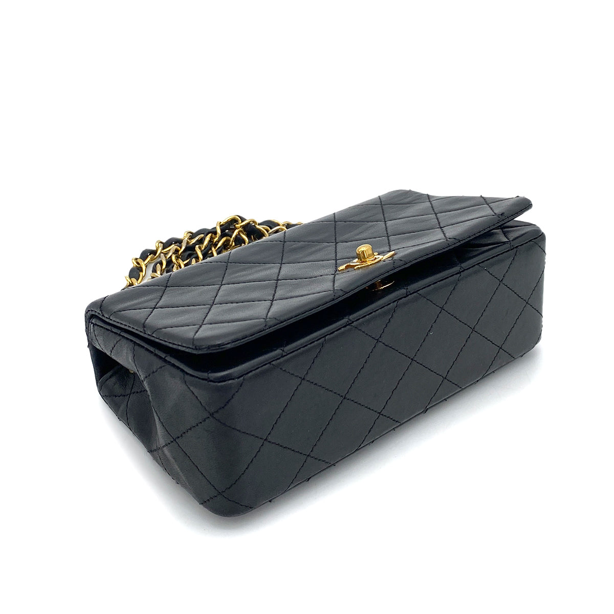 CHANEL VINTAGE MINI FULL FLAP CHAIN SHOULDER BAG BLACK LAMB SKIN 90255686