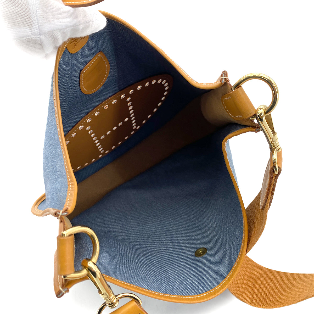 HERMES EVELYNE GM BLUE NATURAL TOILE JEAN SHOULDER BAG □A 90255690