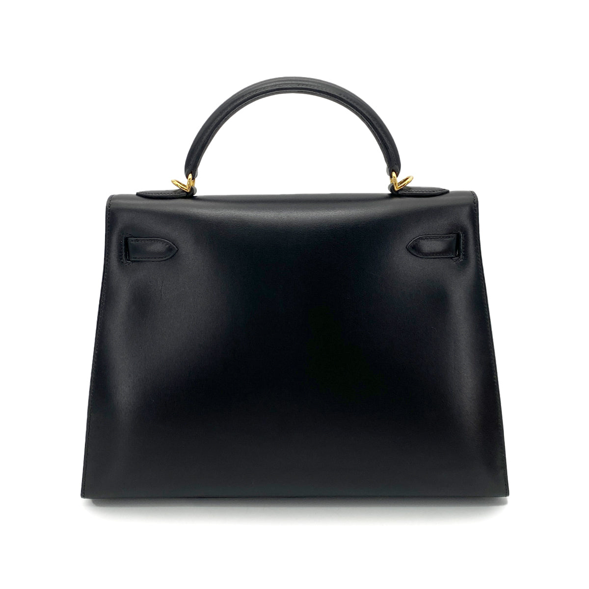 HERMES KELLY 32 SELLIER BLACK BOX CALF HAND SHOULDER BAG □F GHW 90255711