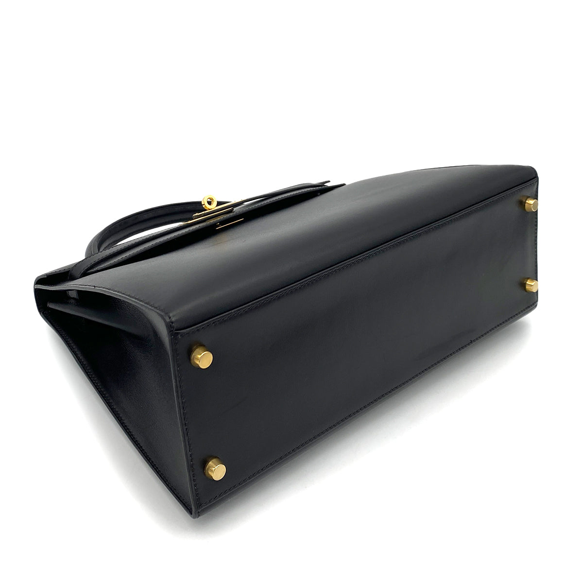 HERMES KELLY 32 SELLIER BLACK BOX CALF HAND SHOULDER BAG □F GHW 90255711