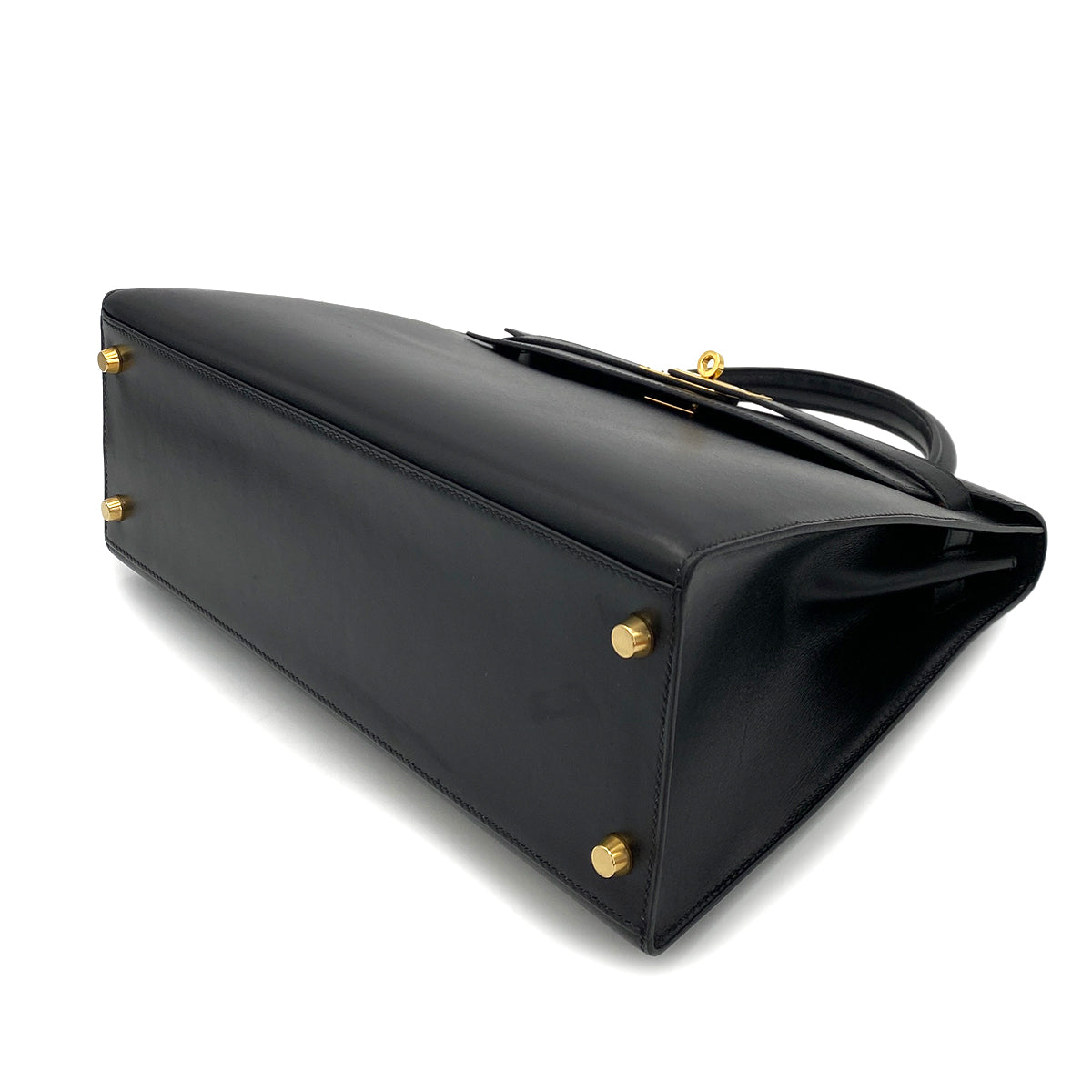 HERMES KELLY 32 SELLIER BLACK BOX CALF HAND SHOULDER BAG □F GHW 90255711