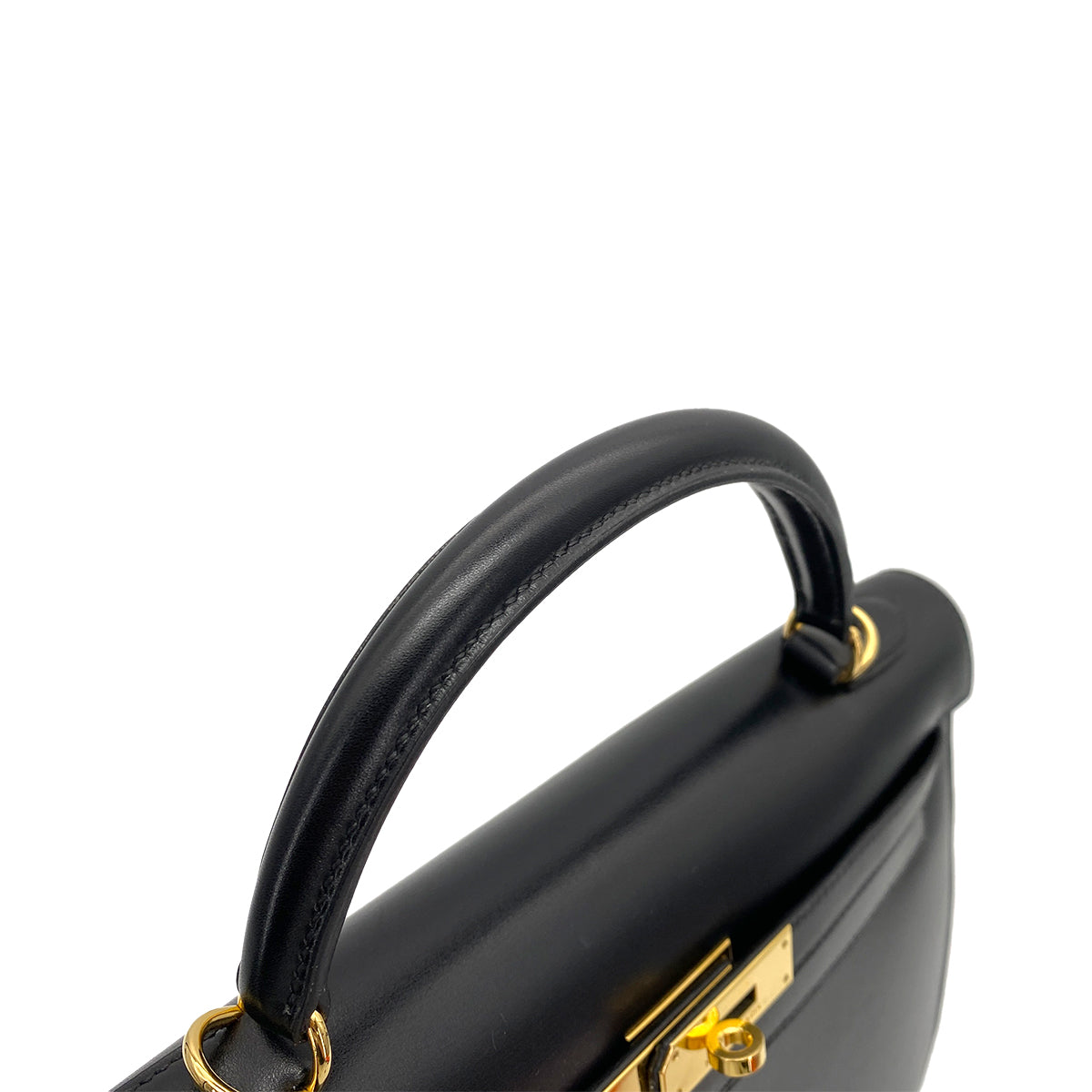 HERMES KELLY 32 SELLIER BLACK BOX CALF HAND SHOULDER BAG □F GHW 90255711