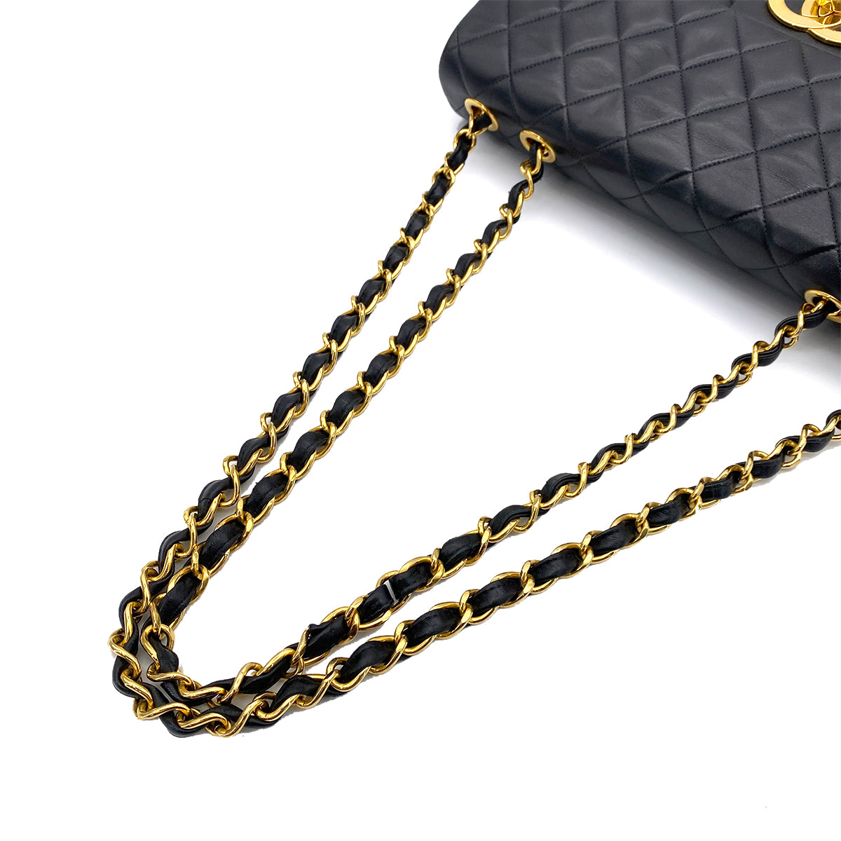 CHANEL VINTAGE MAXI MATELASSE 34 CHAIN SHOULDER BAG BLACK LAMB SKIN 90255720