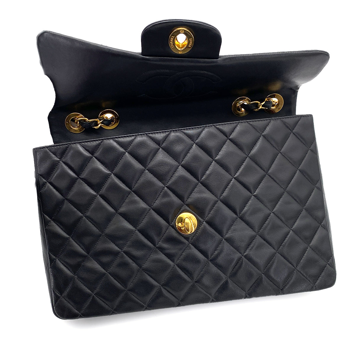 CHANEL VINTAGE MAXI MATELASSE 34 CHAIN SHOULDER BAG BLACK LAMB SKIN 90255720