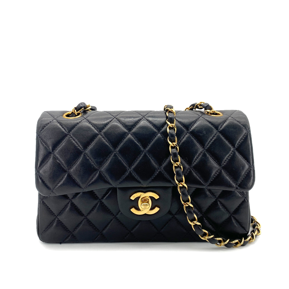 CHANEL VINTAGE CLASSIC FLAP SMALL CHAIN SHOULDER BAG BLACK LAMB SKIN 90255726
