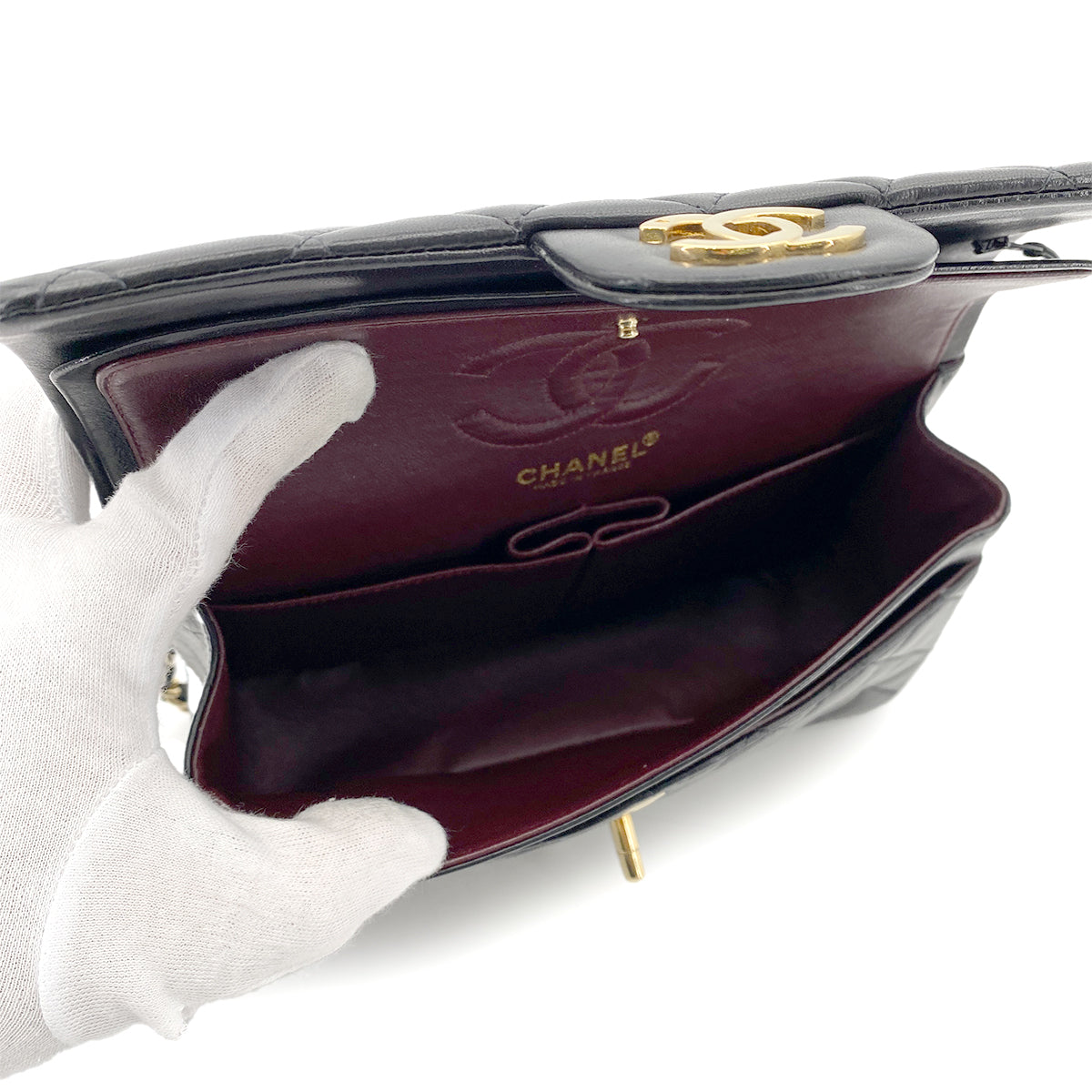 CHANEL VINTAGE CLASSIC FLAP SMALL CHAIN SHOULDER BAG BLACK LAMB SKIN 90255726